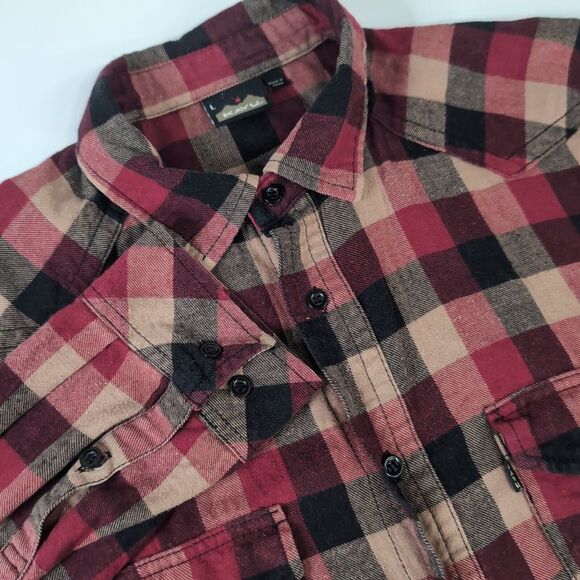 Kavu Flannel Shirt Mens Large Autumn Red Button Up Plaid Long Sleeve - Picture 1 of 9